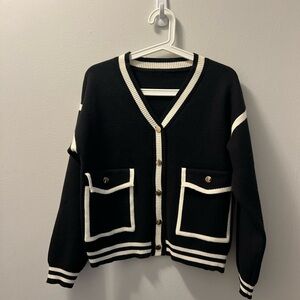 Black and White Women's Cardigan Sweater